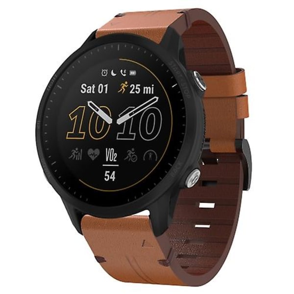 För Garmin Forerunner 955 22mm Läder Stål Spänne Klockarmband NOV Brown