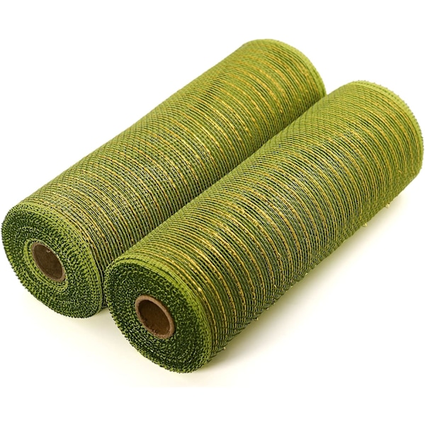 Poly Deco Mesh 10 tum x 10 meter Varje rulle, Set om 2 mossa och limegrön med