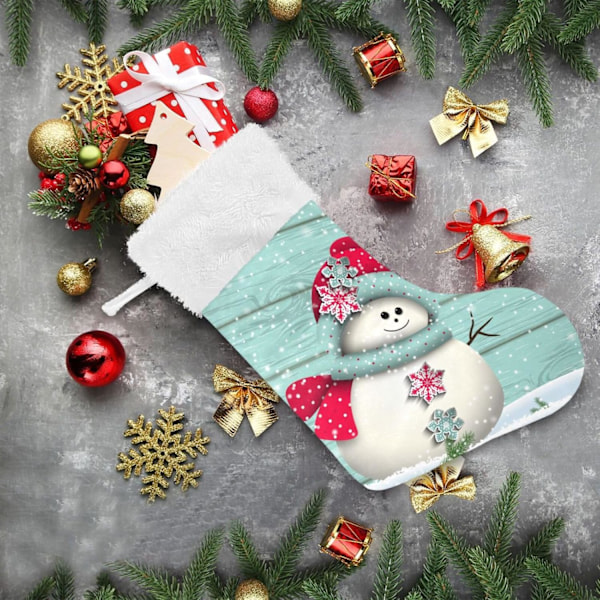 Julstrumpa, Personliga Julstrumpor 2-pack Blå Retro Trä Snöflinga Snögubbe 45,7 cm Julstrumpor Hängande Ornament Kam