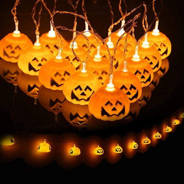 Store Halloween solcellelyskjede utendørs, gresskarlyskjede med 8 moduser innendørs utendørs dekor med 21,32 fot 30 gresskarlys for hvitt