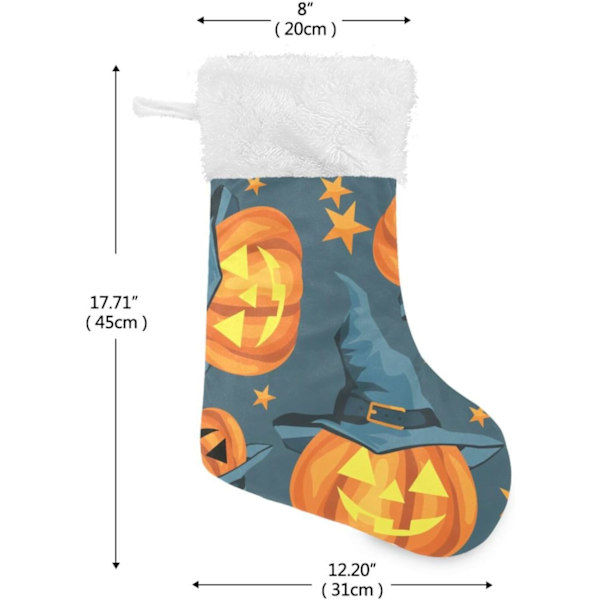 Julklapp, Personliga Julklappsstrumpor 2-pack Söt Halloween Pumpa med Häxhatt Stjärnor 45,7 cm Julstrumpor Hängande Ornament