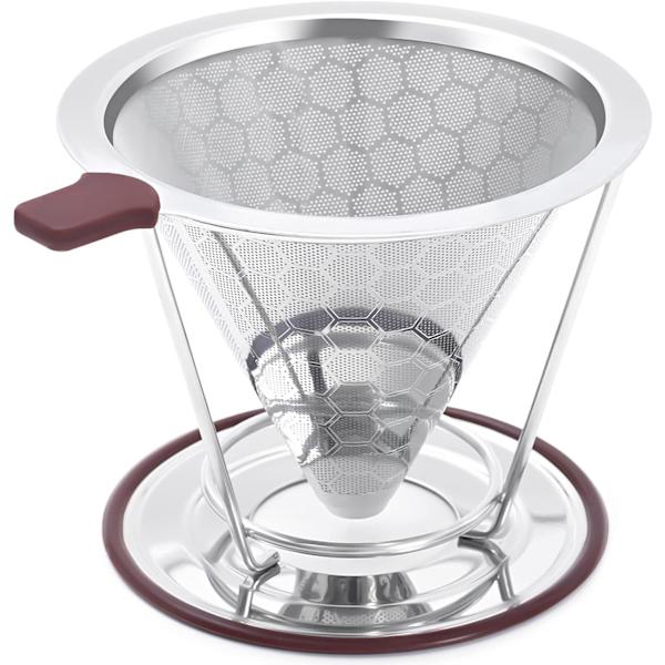 Hæld over kaffedripper, rustfrit stål kaffefilter, nem at
