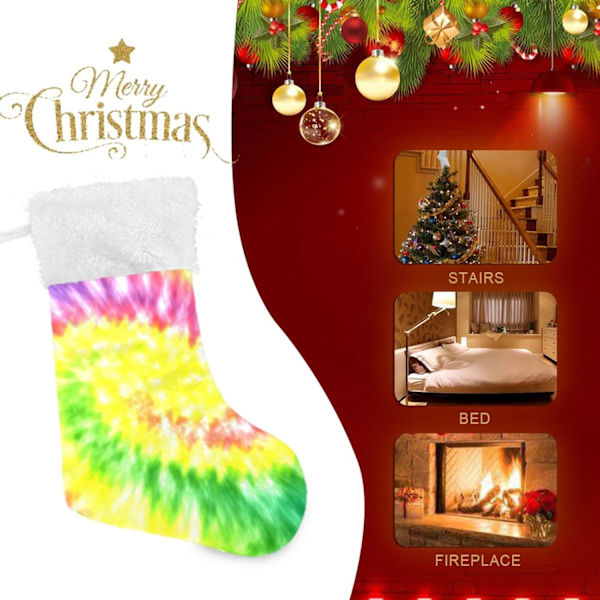 Julklapp, personliga julklappsstrumpor 2-pack Regnbåge Tie Dye Swirl Pride Mönster 45,7 cm Julstrumpor Hängande Ornament Eldstad