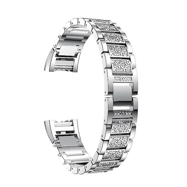 Diamantbesat Solid Rustfrit Stål Urrem Til Fitbit Charge 2 GPE Silver