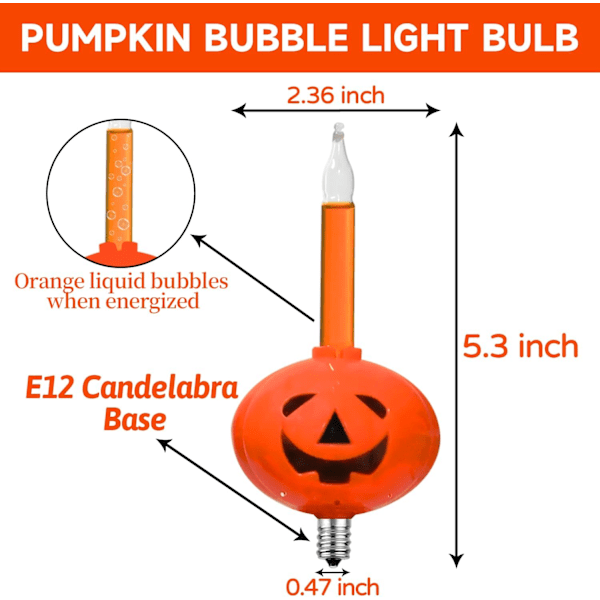 4-pack pumpa bubbellampor ersättningslampor med orange vätska, E12 skruvbas, 120V 5W pumpa bubbellampor för Halloween inomhus 4