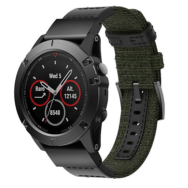 Canvas och läder klockarmband för Garmin Fenix5x Plus Fenix3, handledsrem storlek: 150+110mm XEP Army Green