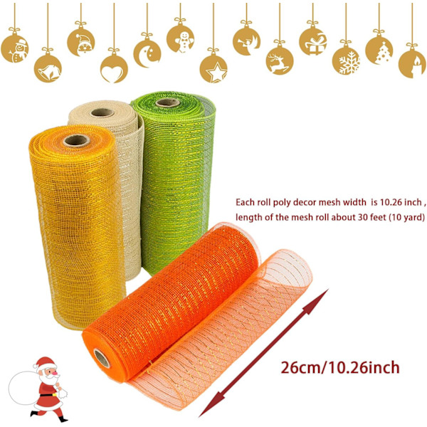 4 ruller Halloween Deco Mesh - 10 tommer x 10 yard Deco Mesh ruller - Metallic folie