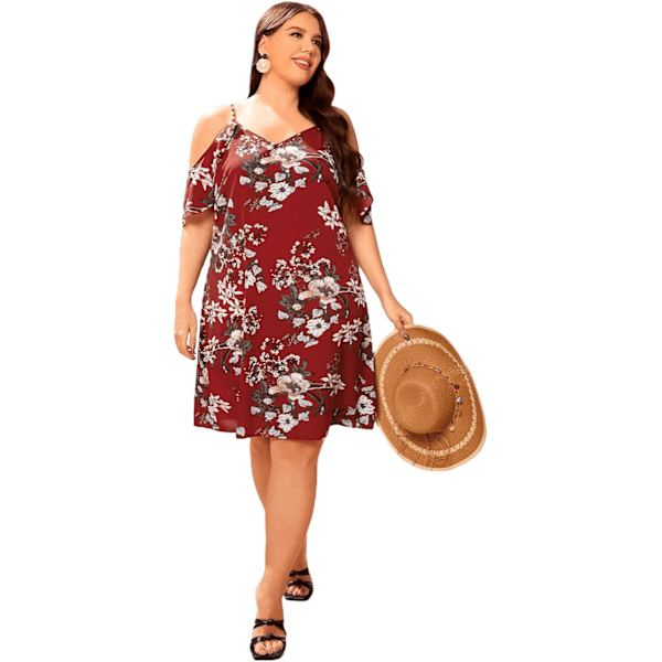 Kvinnors Plus Size Boho Blommig Kallt Axel Kortärmad A-linje Sommarklänning