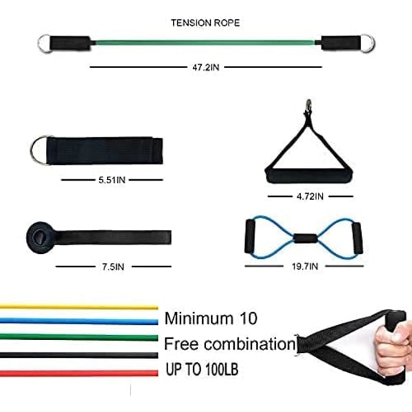 Set lämplig för män och kvinnor träningsband 10-100 pund kan staplas eller användas separat förbättra konditionen (12-pack) blå, grön blå, grön