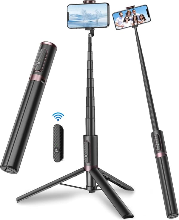 110cm Selfiestick för Mobiltelefon, Utdragbart Stativ, Roterbart, Flexibelt Telefonstativ med Fjärrkontroll, Stativ Kompatibelt med iPhone/Android -