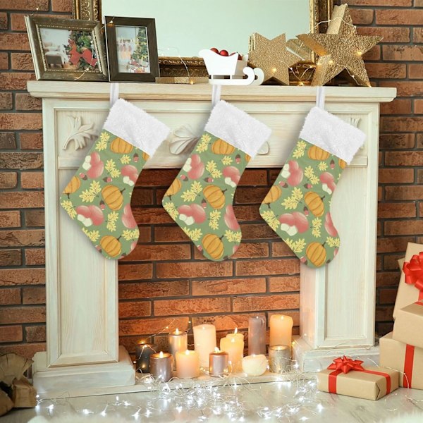 Julklapp, Personliga Julklappsstrumpor Set med 2 Pumpor Svampar Thanksgiving 45,7 cm Julstrumpor Hängande Ornament Eldstad för B