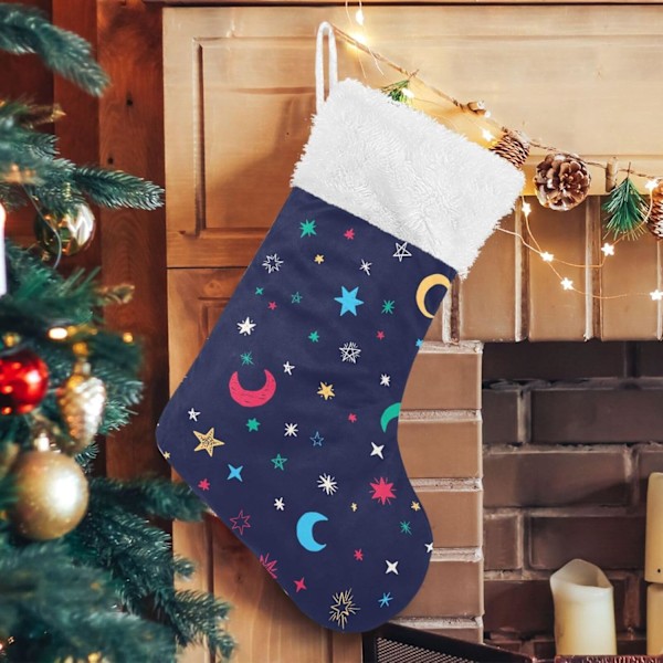 Julklapp, Personliga Julklappsstrumpor 2-pack Söt Stjärna Måne 45,7 cm Julstrumpor Hängande Ornament Eldstad för Träd Dekoration