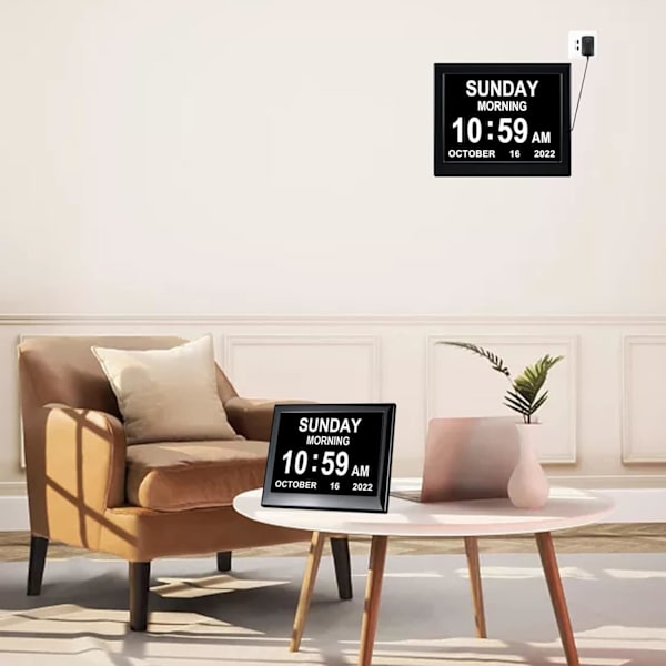 Digital kalender dag ur - Ekstra stor digital ur til svagtseende, ur til ældre, programmerbar medicinpåmindelse Bedste gaver til mor(8