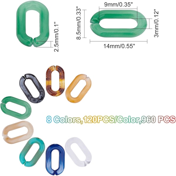 Om 960 stk Akryl Lænkeringe 8 Farver Quick Link Connectors