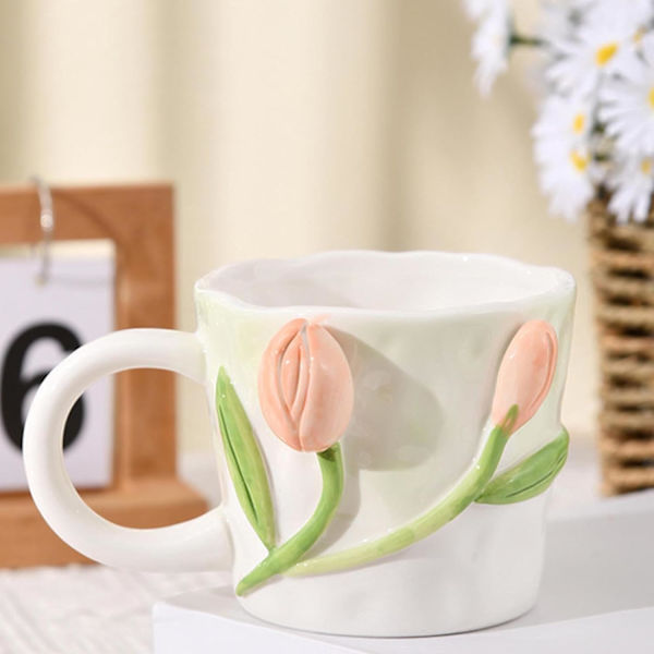 3D Blomsterkrus, Lily of The Valley Håndlavede Kopper | 12 oz Blomsterkeramikkrus, Mælkekrus Sød 3D Keramisk Blomst til Te, Kaffe til Voksne, Børn Lys