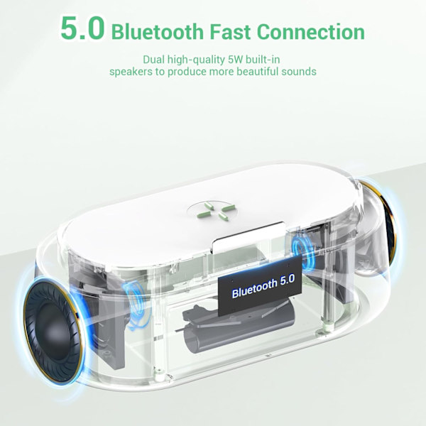 Bluetooth-högtalarväckarklocka med 15W snabb trådlös laddare, FM-radio, LED-nattlampa, trådlös laddning för sovrum, kontor, hem, presenter, grön