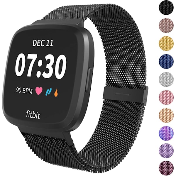 Metallisk justerbart ersättningsarmband magnetiska band kompatibla med Fitbit Versa/versa 2/versa Lite/se, flerfärgad Black Small