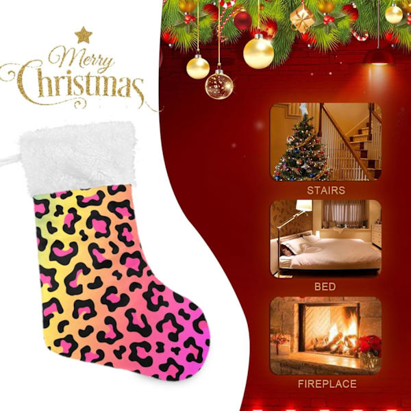 Jule-Strømpe, Personlige Jule-Strømper 2-pak Rainbow Leopard Swirl 45,7 cm Jule-Strømper Hængende Ornament Pejs til Trædekoration