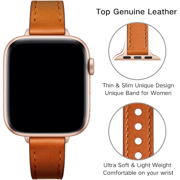 Smalt band kompatibelt med Apple Watch 41 mm 40 mm 38 mm, äkta kvinnor