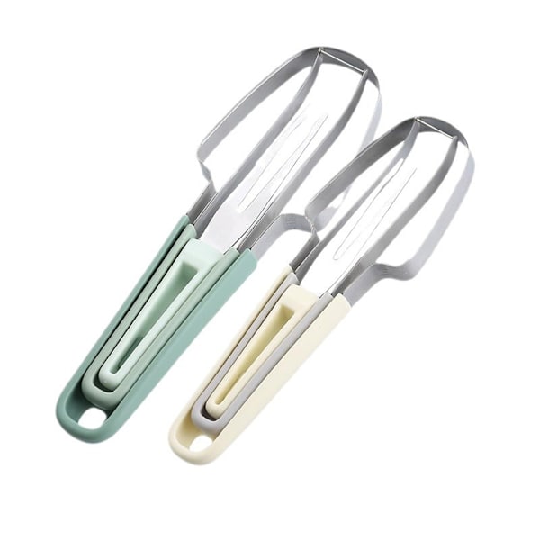 Vandmelon Skærer, 3 i 1 Vandmelon Gaffel Slicer Rustfrit Stål Vandmelon Vindmølle Skærer, 3 i 1 Sommer Vandmelon Skæreværktøj Gaffel Slicer Sæt Beige+green