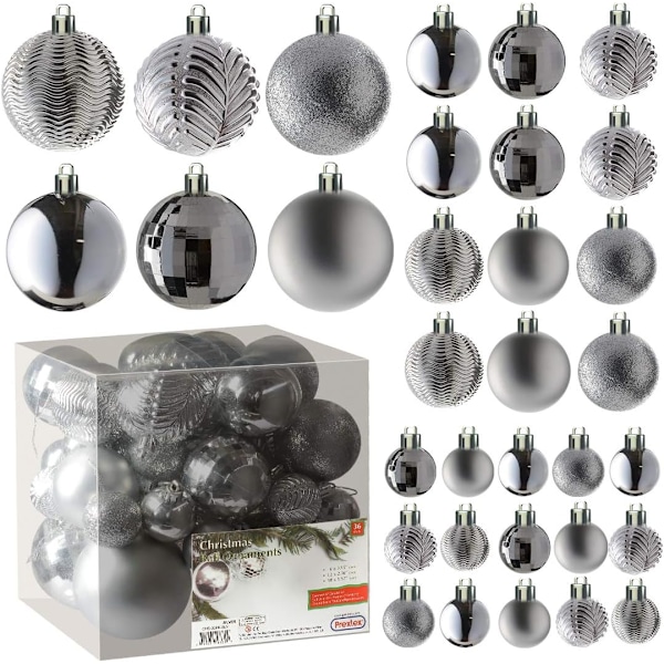 Julgransprydnader - Silver Christmas Ball Ornaments Set för jul,