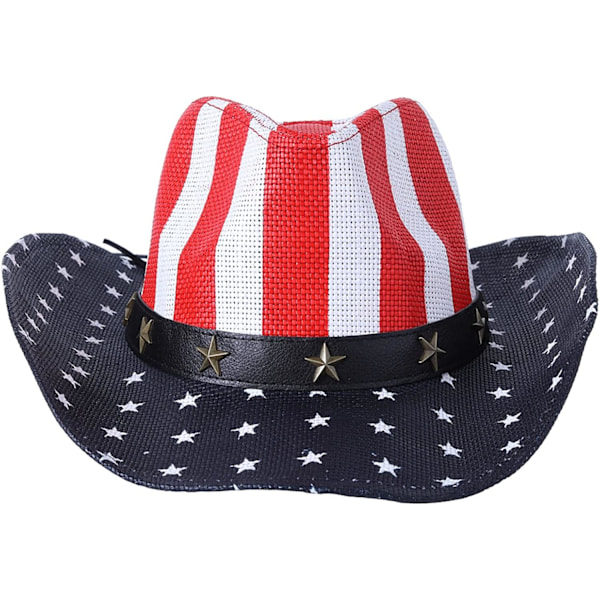 Cowboyhatte, klassisk amerikansk flag sommer solhat vestlig cowboyhat stråhat