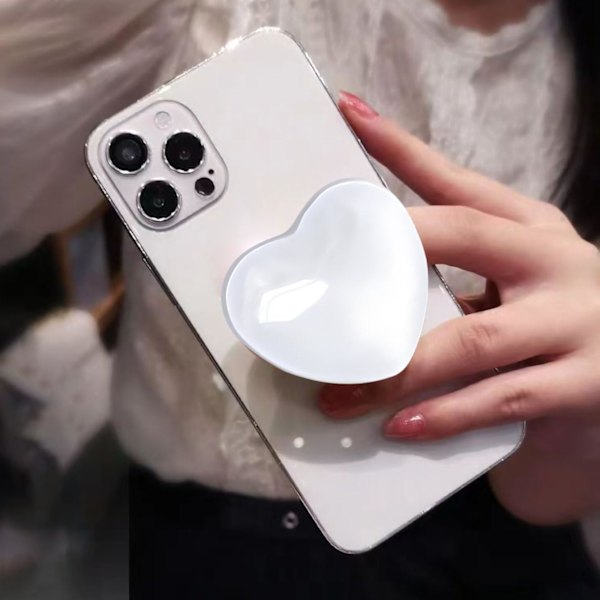 Sött hjärtformat expanderande telefongrepp - 3D vit kristall hopfällbar telefonhållare stativ för flickor kvinnor, charmig telefonberlock och tillbehör, Fin