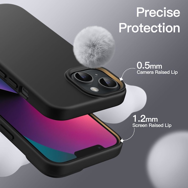 Silikonskal för iPhone 13 6.1-Ih, Siy-Mjuk Fullständigt Skyddande Mobilskal, Stötsäkert Skal med Mikrofiberfoder (Svart) Svart