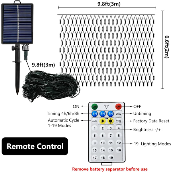 Solcelle Net Lights Udendørs Mesh Lights Blå, 192 LED Net Lights Jul, Vandtæt 19 Tilstande Solcelledrevne Træ Wrap Lights til Hegn, Have,