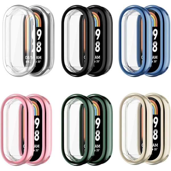 6-pack 6 Färger Klockfodral Kompatibelt för XiaoMi Mi Band 8 TPU Skärmskydd Skyddande Hölje Stötfångare. mix