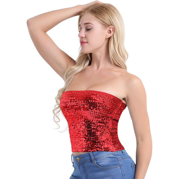 Kvinners glitrende paljetter stretch party clubwear tube topp