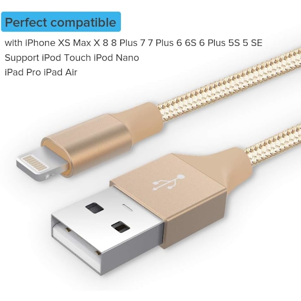Lightning-kabel Apple-certifierad iPhone-laddare 3-pack 6ft flätat