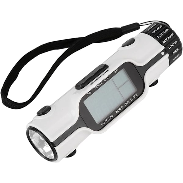 Rejsevækkeur med LED-lommelygte, lommelygte LED digitalt verdensur rejsevækkeur termometer udendørs, lille og let, tænd/sluk-knap, 2