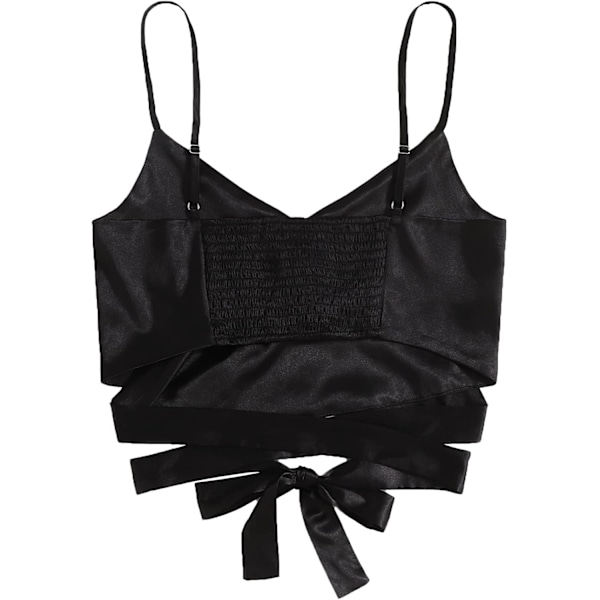 Kvinnors Spaghetti Strap Knot Back Crop Top Wrap Cami Top