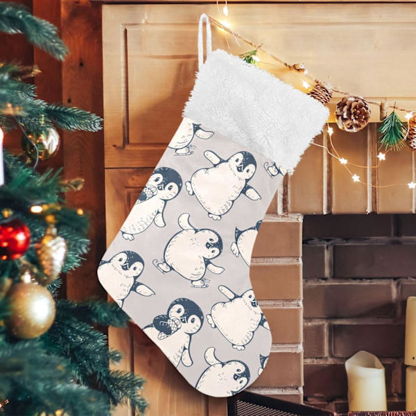 Julklapp, Personliga Julklappsstrumpor 2-pack Retro Söt Pingvin 45,7 cm Julstrumpor Hängande Ornament Kamin för Träddekoration
