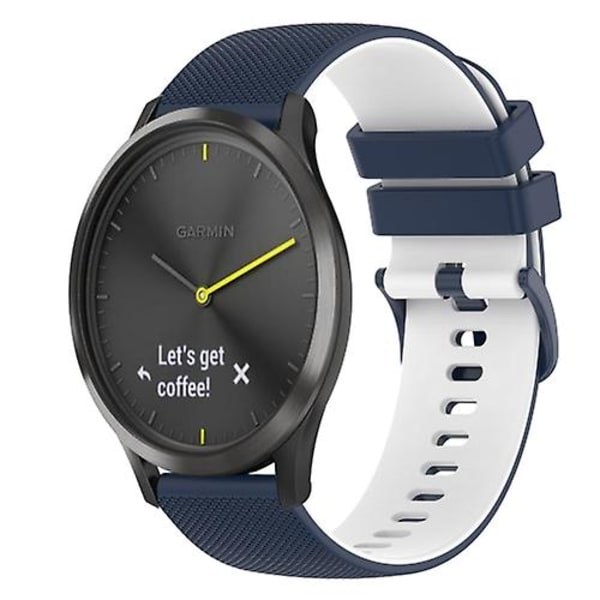 Til Garmin Vivomove Hr Sport 20 mm ternet tofarvet silikoneurrem YPB Dark Blue-White