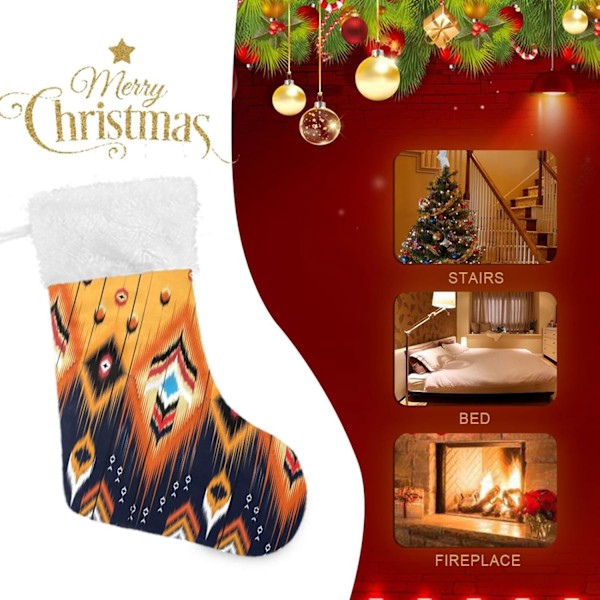 Julklapp, personliga julklappsstrumpor set om 2 Tribal Ethnic Folk Orange 45,7 cm Julstrumpor Hängande Ornament Kamin för träd