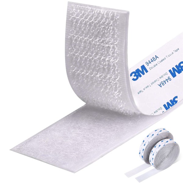 Dobbeltsidig klebende pads - 5m x 2cm, hvit, 1 sett
