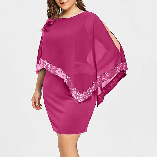 Plus Size Chiffon Knälång Klänning för Kvinnor Casual Fladdermusärm Mode