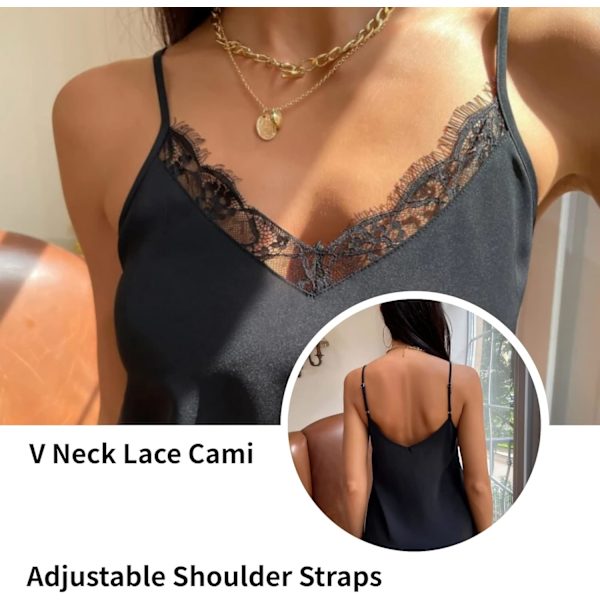 Kvinders 2 stk. Silke Satin Cami Lace Top Spaghetti Stroptank Top Basic Camisole