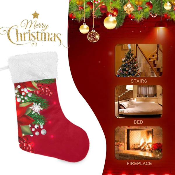 Jule-Strømpe, Personlige Jule-Strømper 2-pak Merry Christmas Poinsettia Snefnug Rød 45,7 cm Jule-Strømper Hængende Ornament