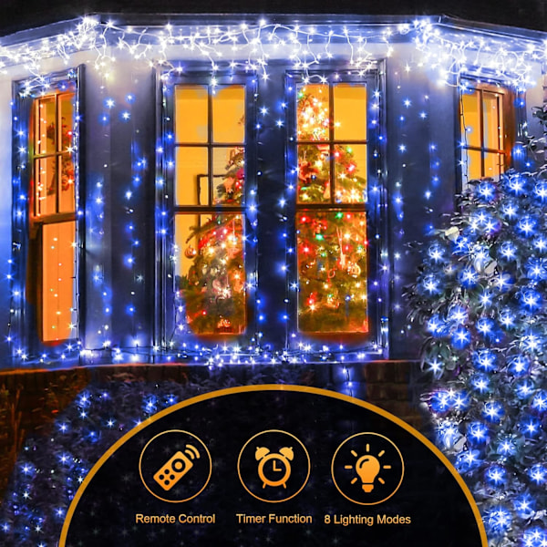 410 fot julelys utendørs, 1000 LED lange blå julelysdekorasjoner, vanntette juletrelys, fjernkontroll juleblå