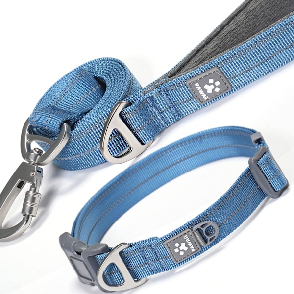 Hundehalsbånd og kobbelsett, personlig hundehalsbånd med reflekterende hundekobbel, hundehalsbånd og kobbel for små hunder justerbar størrelse denim blå S