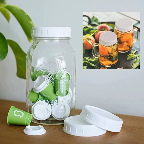 Plast Mason Jar Lock (12-pakning) - Oppbevaringslokk for hermetikkbokser