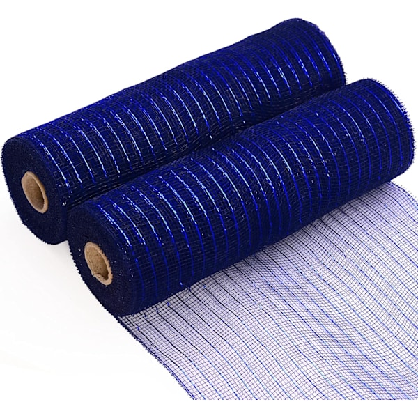 Deco Mesh 10 tum x 10 meter per rulle, set om 2 marinblå med blå metallisk
