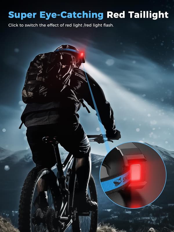 Oppladbar LED Hodelykt - 270° Bredt 7-Lys System | 6 Moduser med Bevegelsessensor & Rødt Baklys