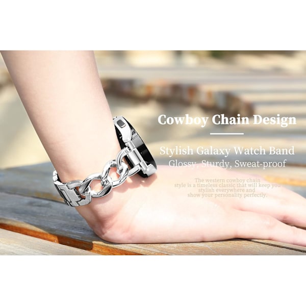 Galaxy Watch 6/5/4 Band 20mm Cowboy Chain Band för Galaxy Watch 4 5 6 Band 40 44mm, Dam Cool Dressy Metal Band för Watch 5/5 Pro/Watch 4