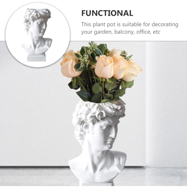 Skrivebordsdekorasjon Blyantholder Miniblomsterpotter David-skulptur i hvitt David-skulptur David- byste Statue Harpiksstasjonærholder Holder Harpiks Sminke Hvit
