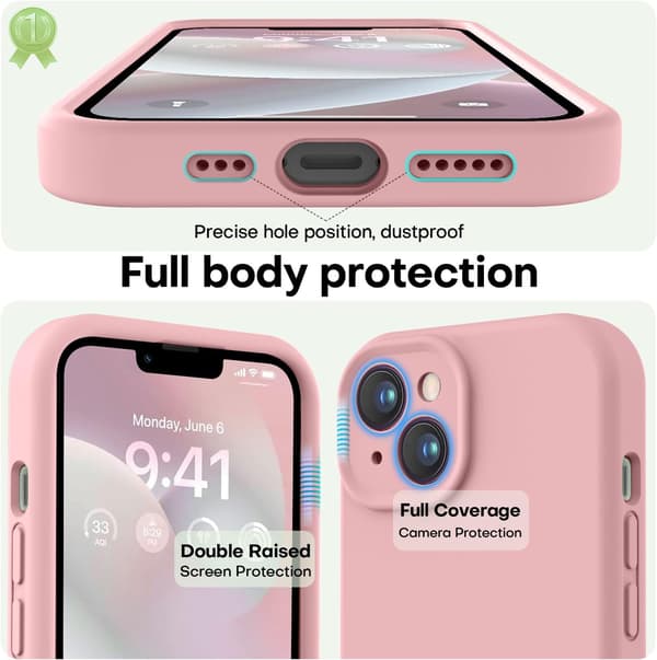iPhone 14 cover i premium silikone med mikrofiberfor, stødresistent - Rosa