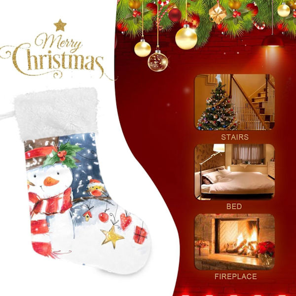 Julklapp, personliga julklappsstrumpor 2-pack Snögubbe Fågel Snö Snöflinga 45,7 cm Julstrumpor Hängande Ornament Eldstad